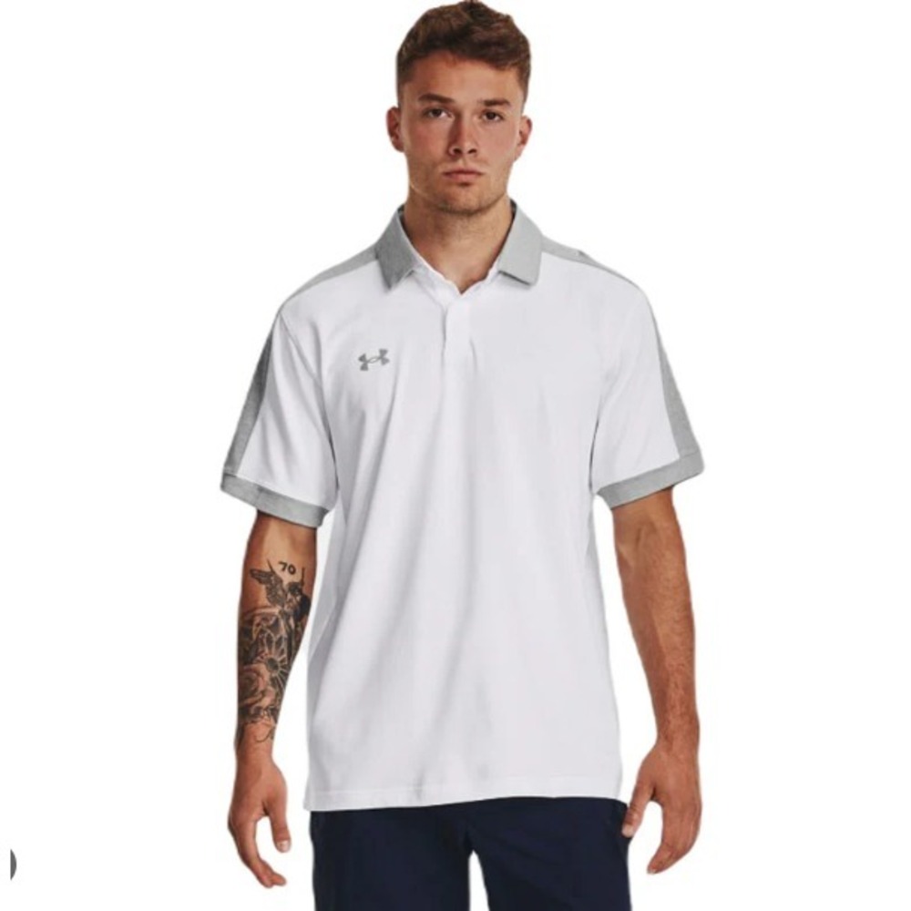 Under Armour® Men's LARGE UA Trophy Polo in White/Mod Grey - $75 - Picture 3 of 5